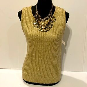 NWT Etc...Womens Sleeveless cable knit sweater lightweight metallic gold size M